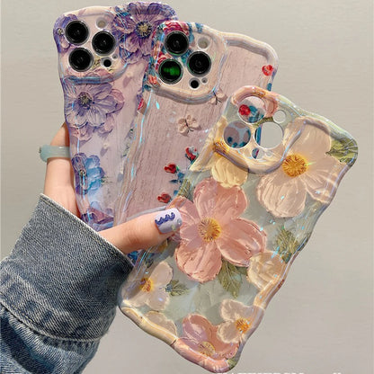 Vintage Floral Oil Painting Phone Case for iPhone 11, 12, 13, 14, 15, and 16 Pro Max – Elegant Shockproof Silicone Cover with Artistic Flower Design