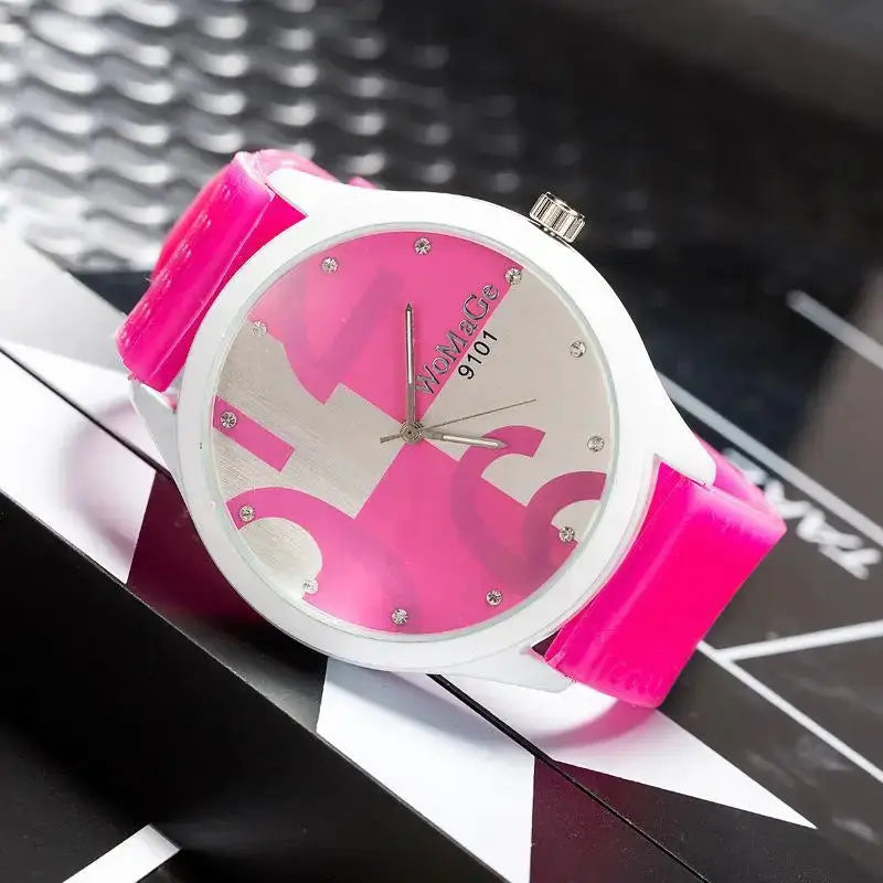 Womage Watch Women Green Watches Fashion Big Number Quartz Wristwatches Women Ladies Gilrs Silicone Sports Watches reloj mujer by Adornity