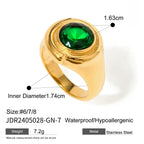 Uworld Retro Green Zircon Ring 18k Gold Color Plated Stainless Steel Round Ring Can be Stacked as a Gift for Women's Accessories by Adornity