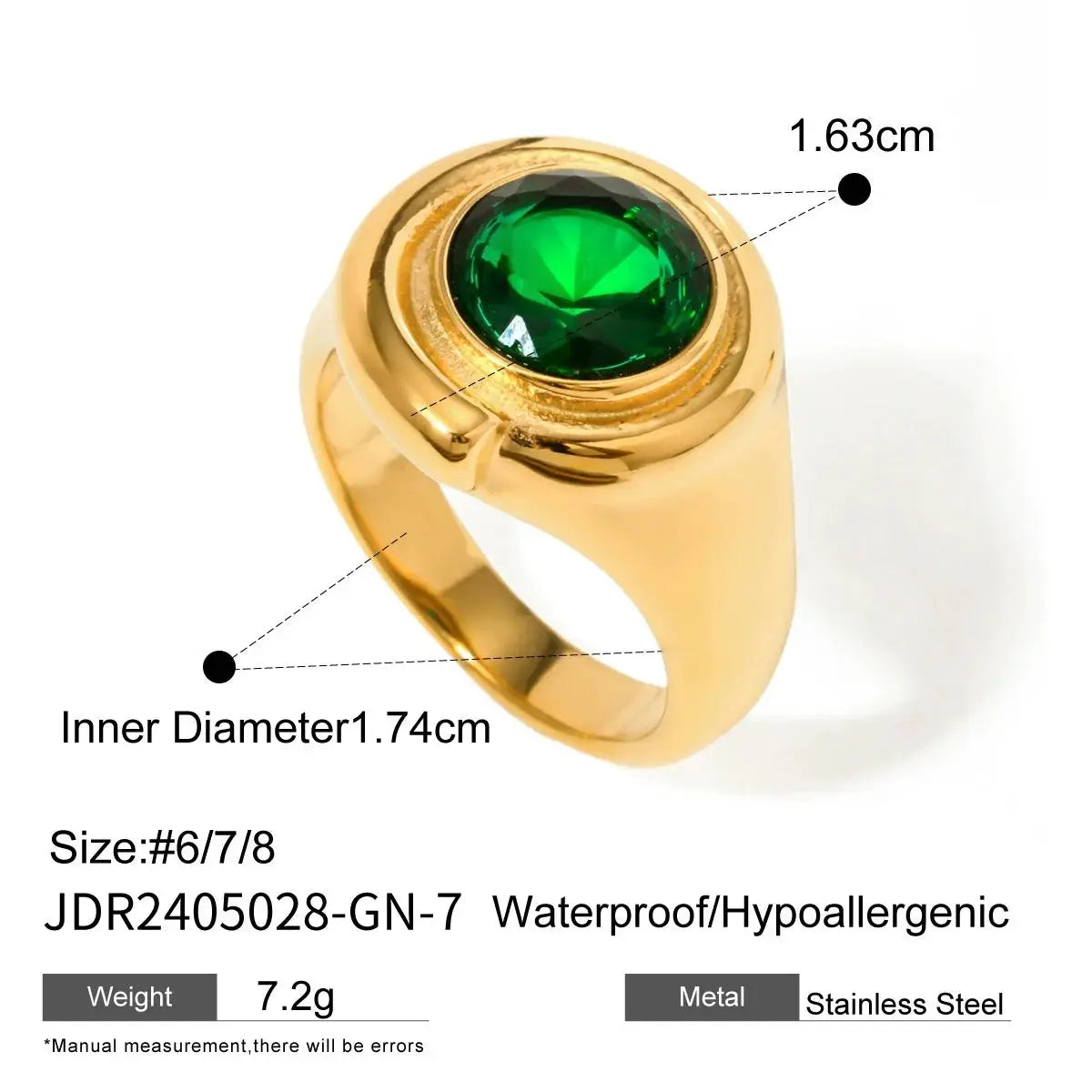 Uworld Retro Green Zircon Ring 18k Gold Color Plated Stainless Steel Round Ring Can be Stacked as a Gift for Women's Accessories by Adornity