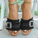 Women's Slippers Summer Sliding Metal Buckle Flat Shoes Fashion Sandals Women's Designer 2026 Comfortable Women's Shoes Slides by Adornity