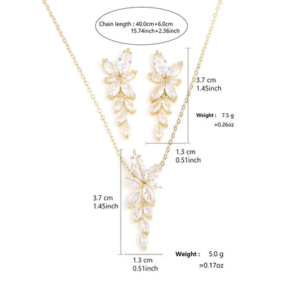 Classic AAA Zircon Leaf Tassel Earring Necklace Sets With Box