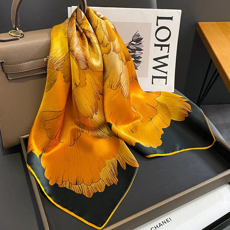 Luxury Silk Satin Scarf for Women - Printed Shawl Bandana 70x70cm