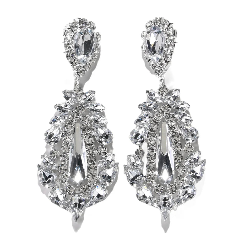 Vintage Rhinestone Statement Earrings, Exaggerated Fashion Wedding Accessories