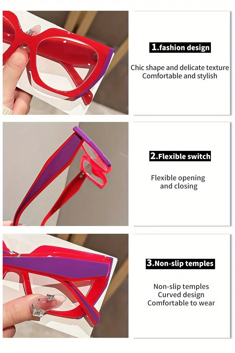 Cat Eye Reading Glasses - Women's Purple Full Rim Square Frame, Anti Blue Light