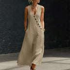 Casual Sleeveless Loose Maxi Dress Women Summer 2026 Fashion Solid Color V-neck Holliday Long Dresses Elegant by Adornity