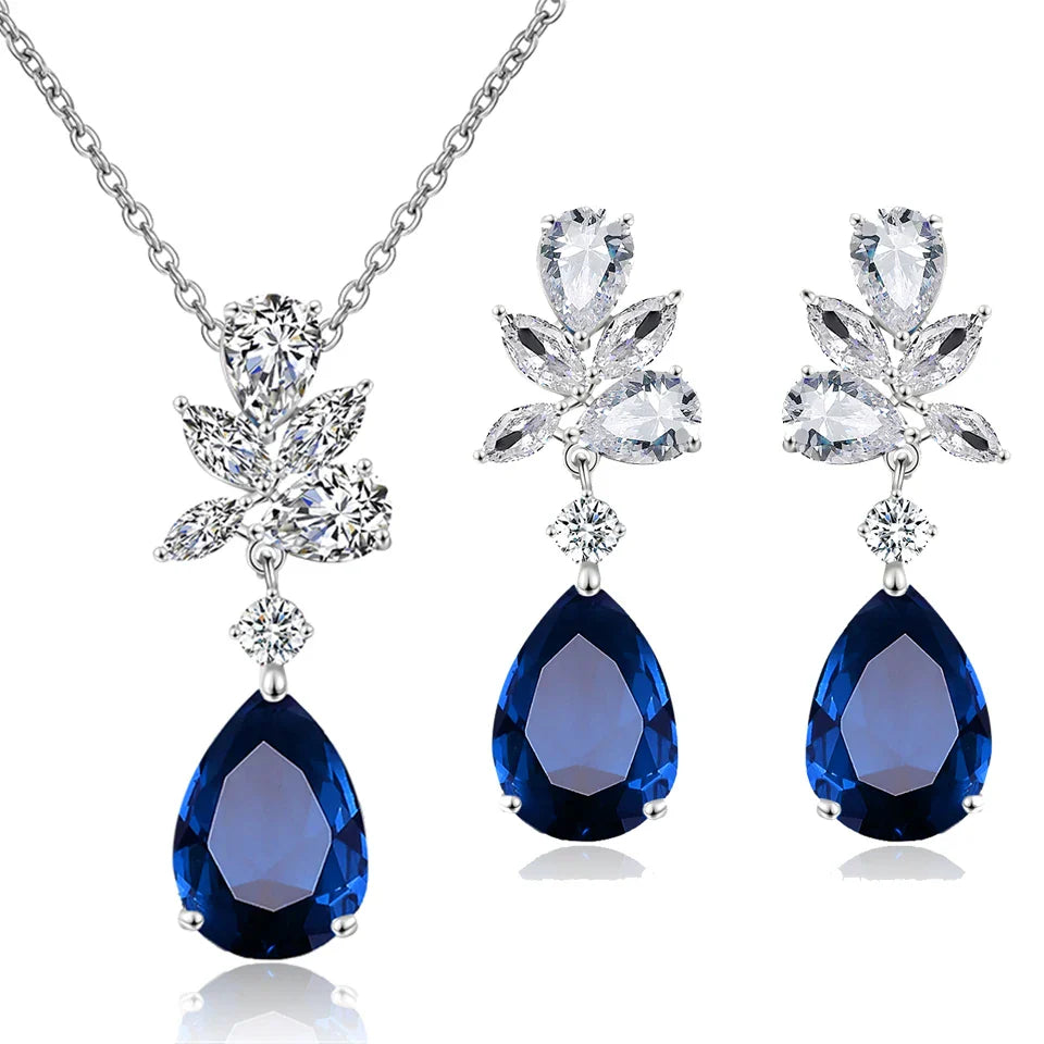 Classic Water Drop Zirconia Pendant Earrings Necklace Jewelry Set