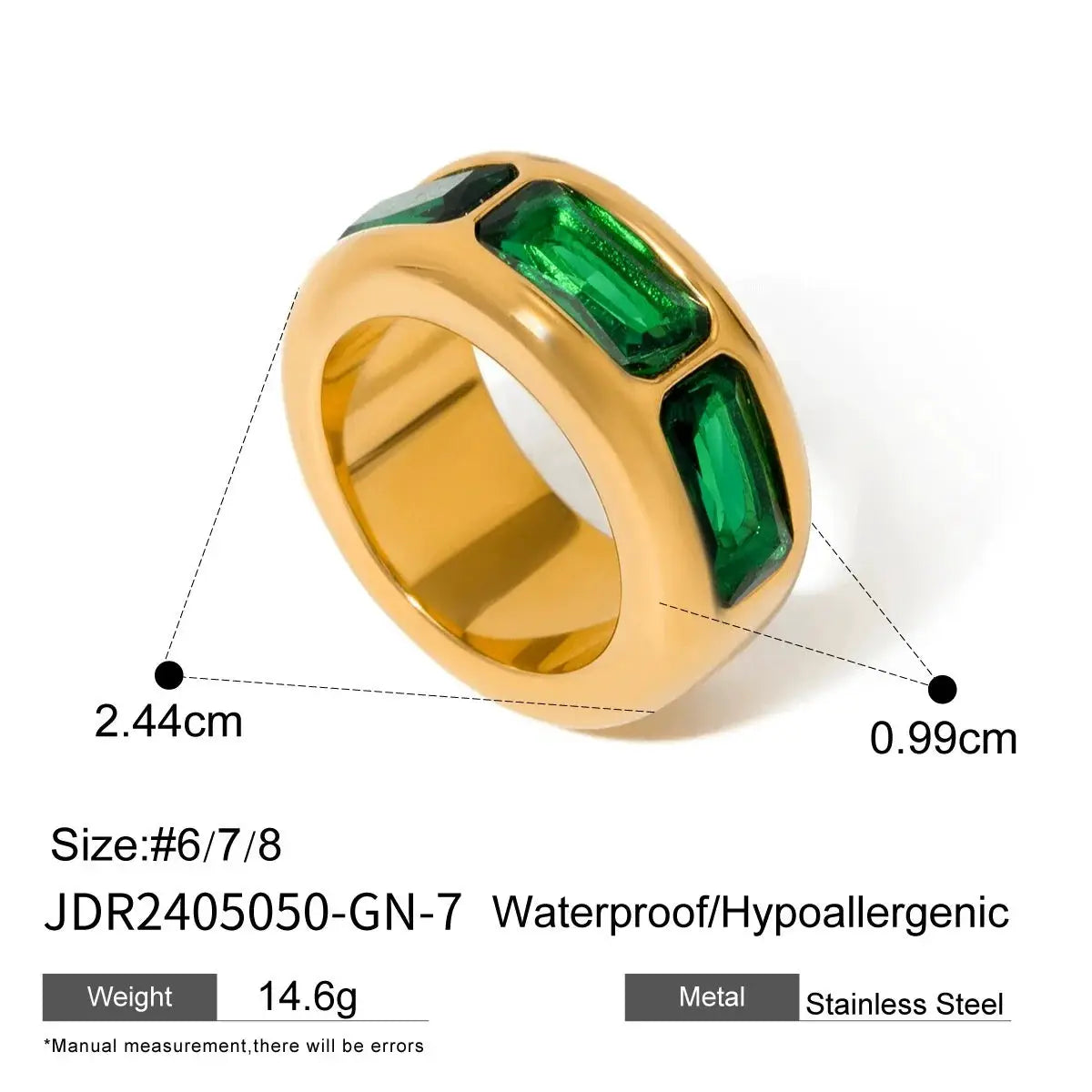 Uworld Retro Green Zircon Ring 18k Gold Color Plated Stainless Steel Round Ring Can be Stacked as a Gift for Women's Accessories by Adornity