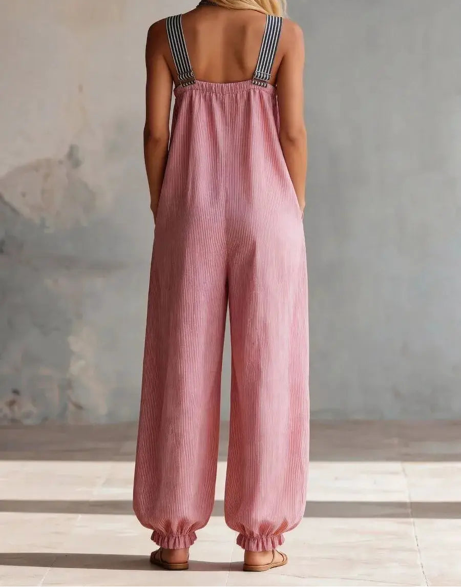 New 2026 Women's Spring Summer Striped Overalls in Stock with Zipper and Pleated Ankle Design Casual and Comfortable Jumpsuit by Adornity