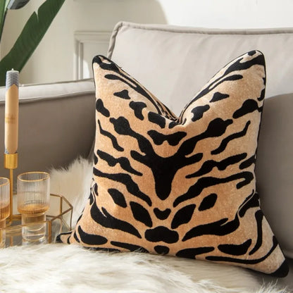 Luxury Tiger Pattern Cushion Cover Design High-end Leopard Flocked Velvet Pillow Cover Decorative Pillowcase for Livingroom