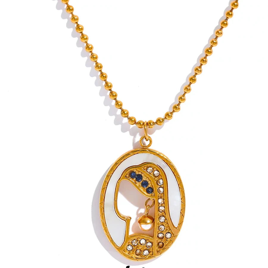 Gold Plated Stainless steel Natural Shell Zircon Portrait Pendant Chain Necklace