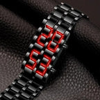 Fashion Mens Digital Lava Wrist Watch Men Black Full Metal Red Blue LED Display Watches Gifts for Male Boy Sport Creative Clock by Adornity