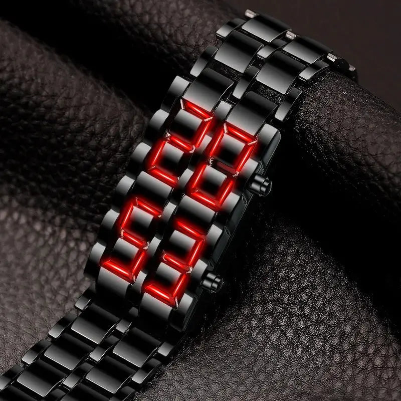 Fashion Mens Digital Lava Wrist Watch Men Black Full Metal Red Blue LED Display Watches Gifts for Male Boy Sport Creative Clock by Adornity