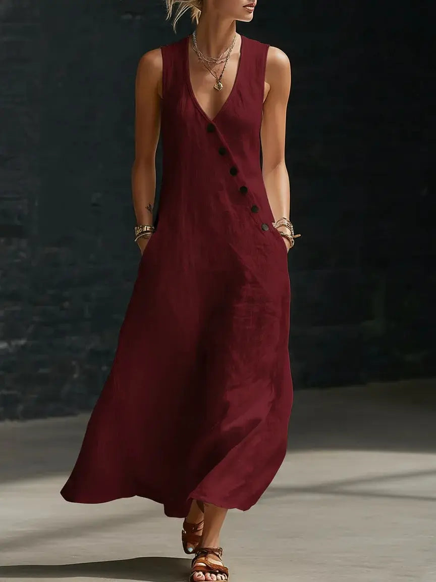 Casual Sleeveless Loose Maxi Dress Women Summer 2026 Fashion Solid Color V-neck Holliday Long Dresses Elegant by Adornity