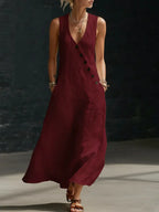 Casual Sleeveless Loose Maxi Dress Women Summer 2026 Fashion Solid Color V-neck Holliday Long Dresses Elegant by Adornity