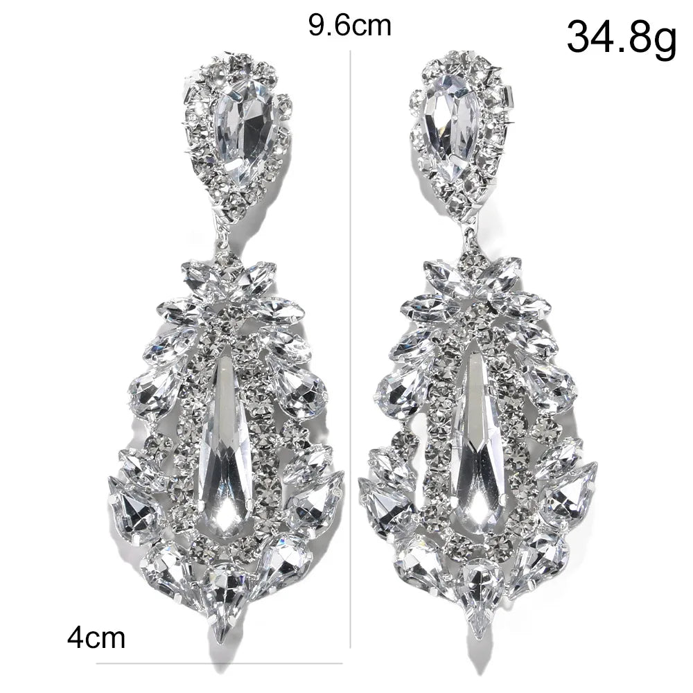 Vintage Rhinestone Statement Earrings, Exaggerated Fashion Wedding Accessories