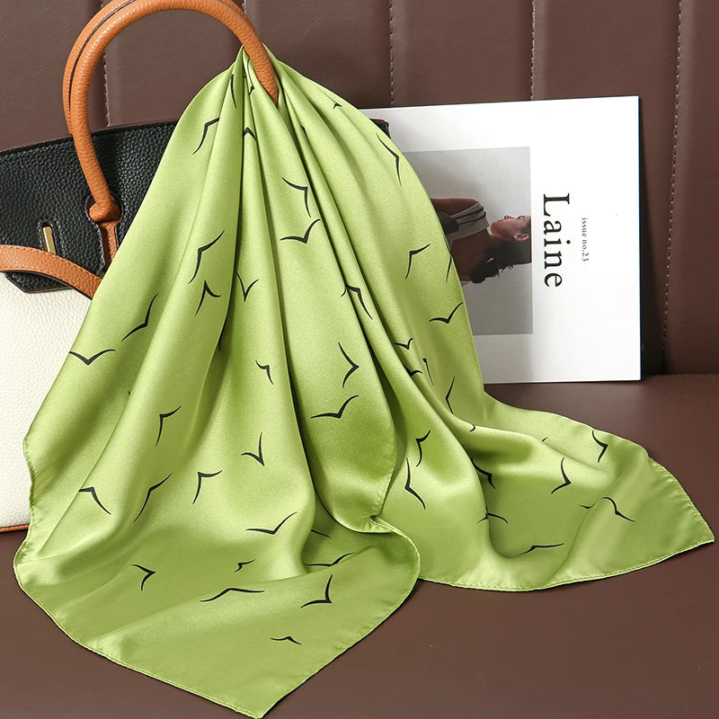 Luxury Silk Satin Scarf for Women - Printed Shawl Bandana 70x70cm