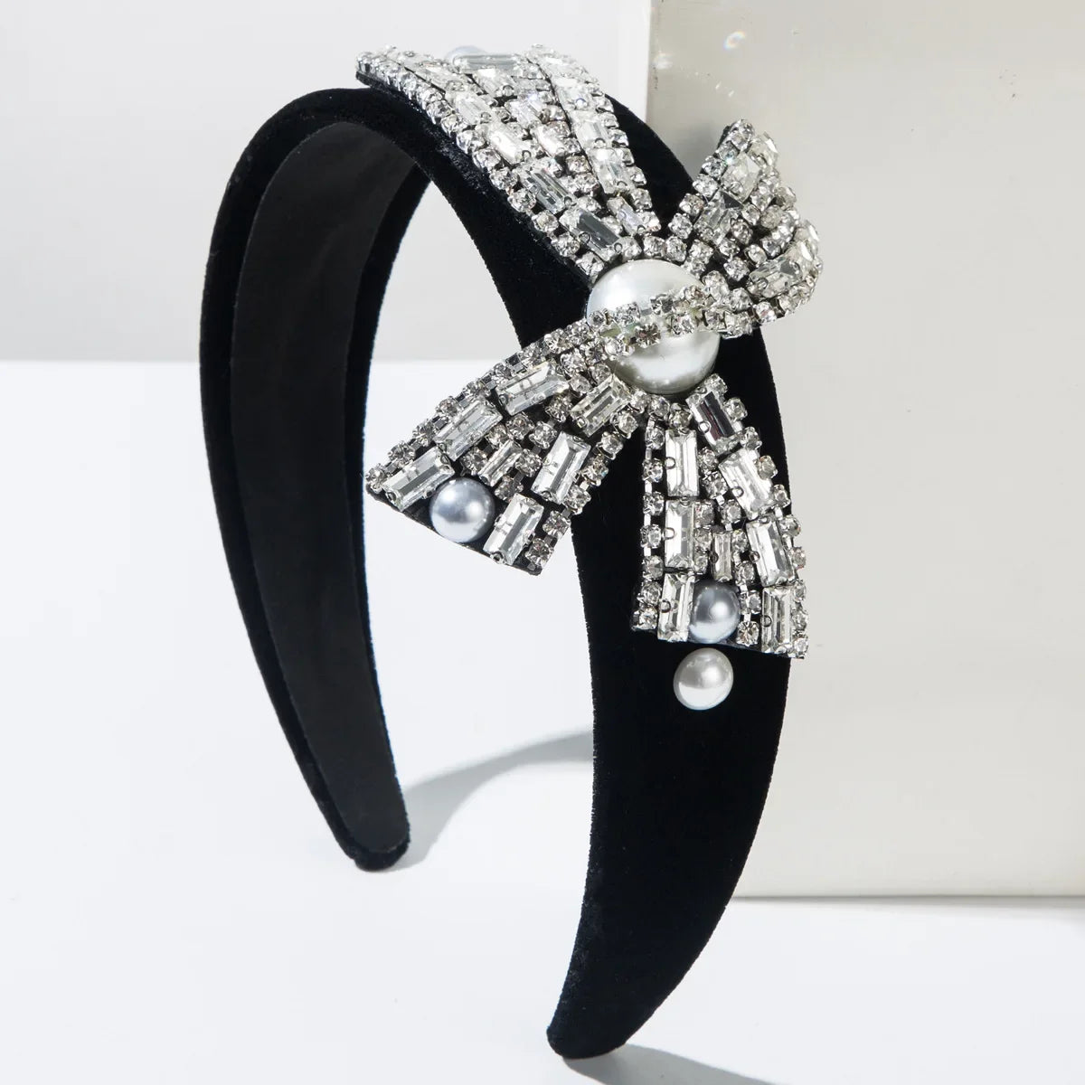 Diamond Bow Headband - Flannel Fabric Rhinestone Band