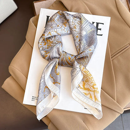 Luxury Silk Satin Scarf for Women - Printed Shawl Bandana 70x70cm