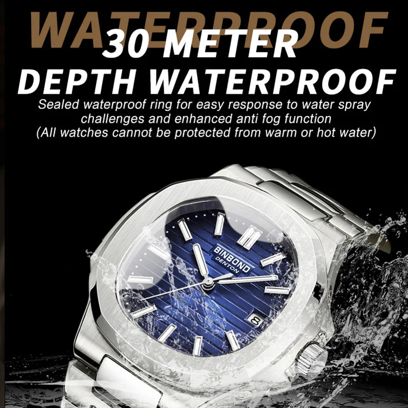 Luxury Stainless Strap 30M Waterproof Luminous Men Quartz Watches