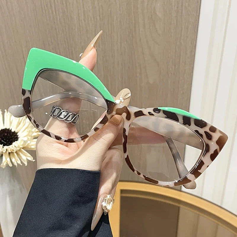 Cat Eye Glasses - Retro Style Color Block Glasses with Blue Light Blocking