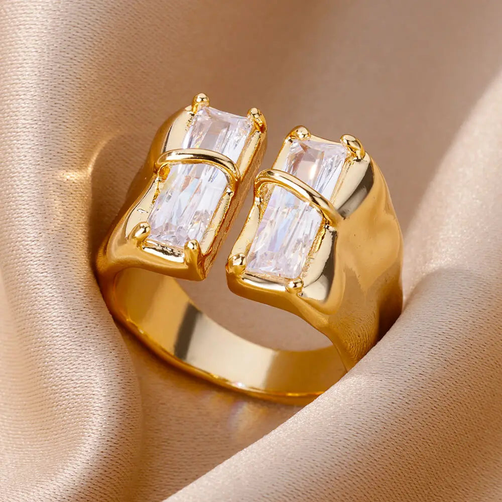 Gold Plated Stainless Steel Cubic Zircon Opening Ring