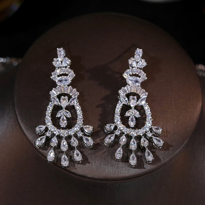 Elegant Cubic Zirconia Bridal Necklace and Earrings Set for Wedding