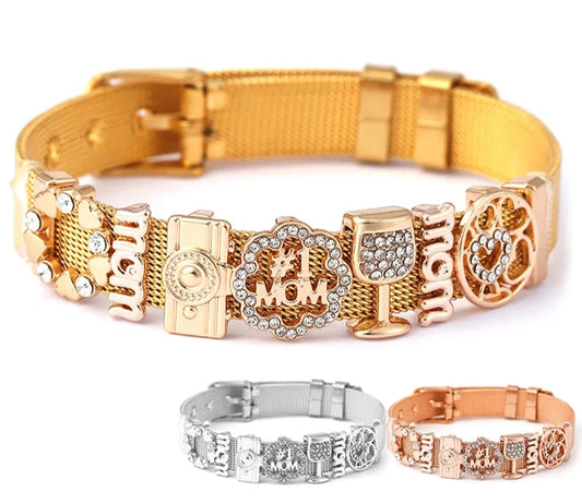 Crystal mom Camera Hollow Love Beads Charm Bracelets Bangle