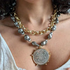 Coin Pendant Necklace - Large British Penny Collectibles Charm With Figaro Chain by Adornity