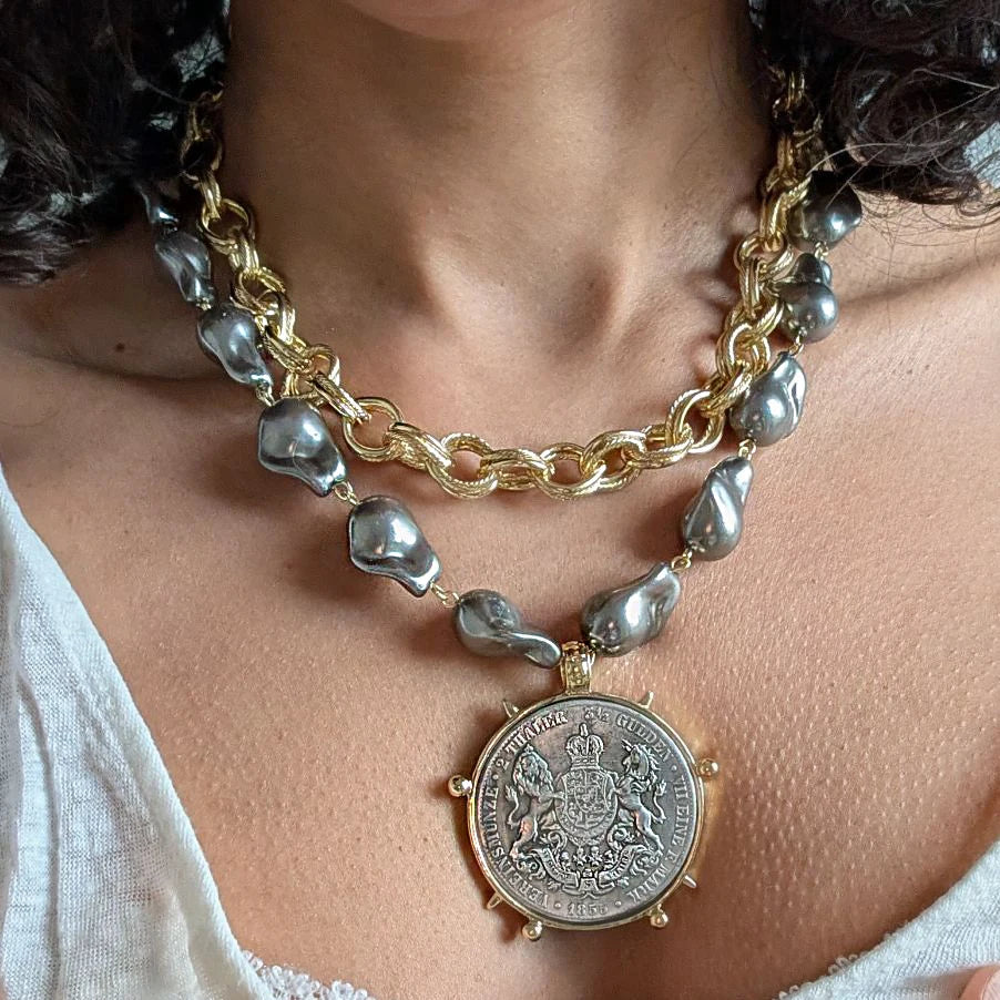 Coin Pendant Necklace - Large British Penny Collectibles Charm With Figaro Chain