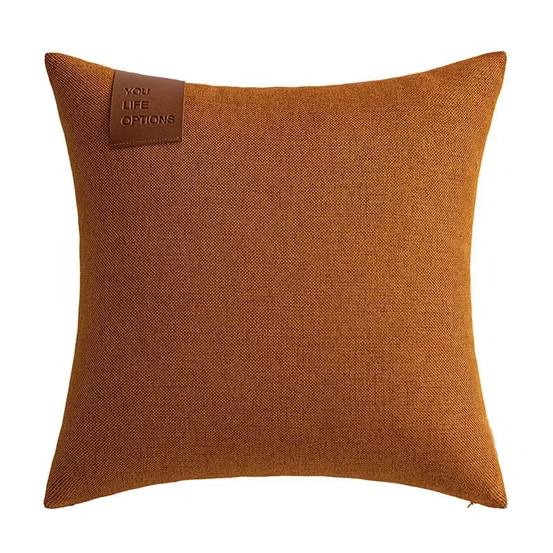 Leather Label Splicing Throw Pillow Cover Cushion Nordic Pillowcase