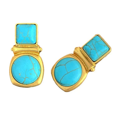 Medieval alloy earrings, simple turquoise, high sensitivity, retro style, new antique fragrance.