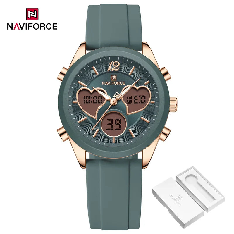 Women Silicone Wristwatch - Dual Display Heart Shape Luxury Analog Digital Watch