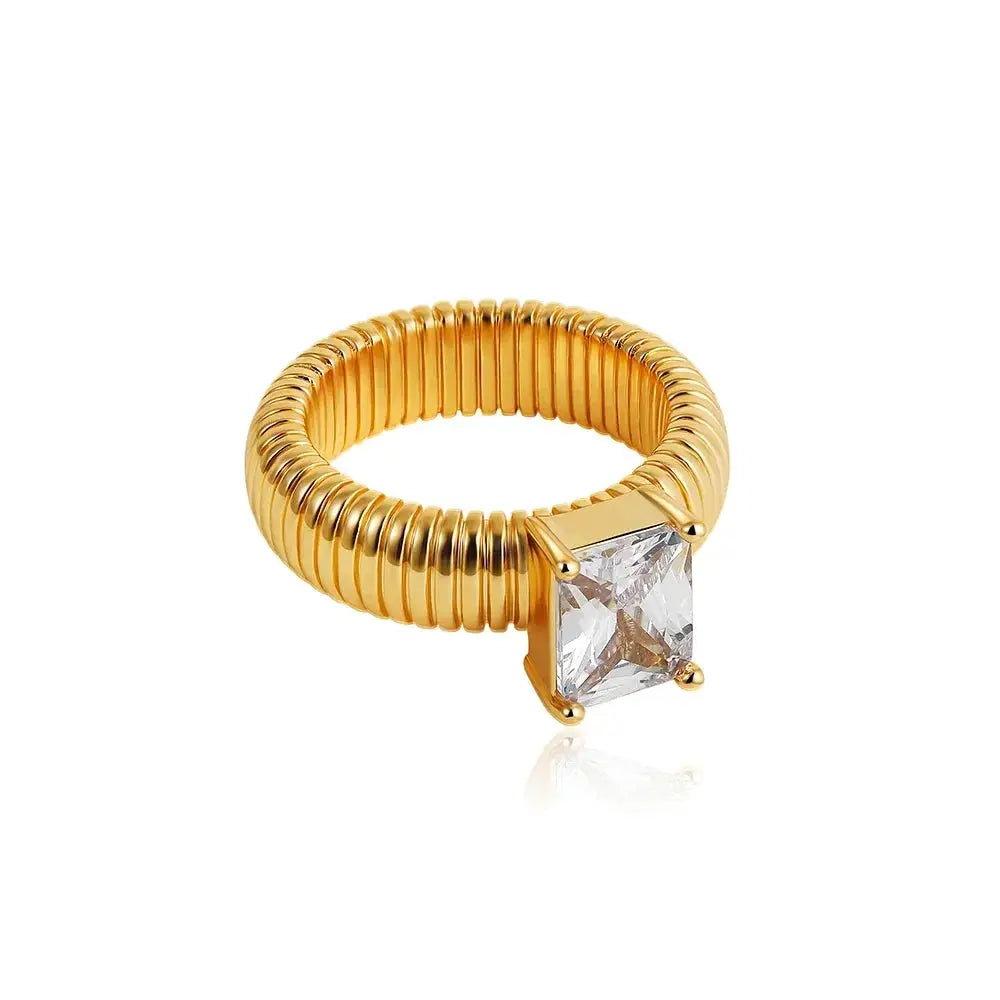 18K Gold Plated Waterproof Multi-color Crystal Chunky Striped Texture Rings Delicate Shiny Square Zircon Wed Ring Punk Jewelry by Adornity