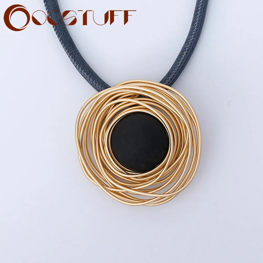 Gold Geometric Black Rope Necklace