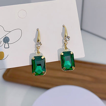 Emerald Geometric Zircon Drop Earrings