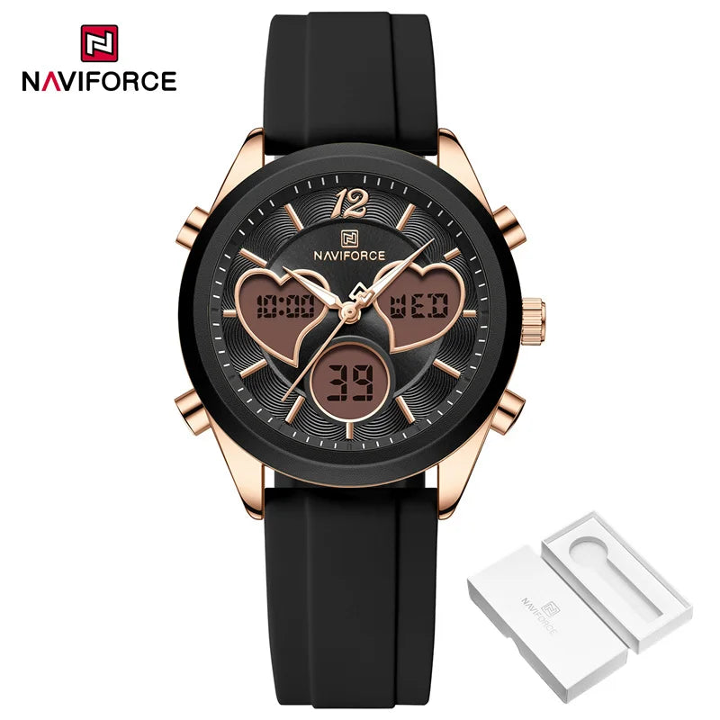Women Silicone Wristwatch - Dual Display Heart Shape Luxury Analog Digital Watch