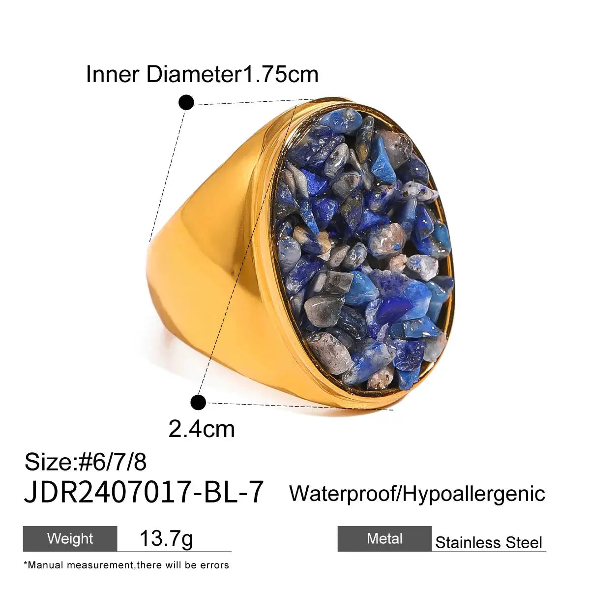 European and American Natural Stone Ring Titanium Steel Non-Fading Hand Jewelry for Women High-End Stainless Steel Jewelry by Adornity
