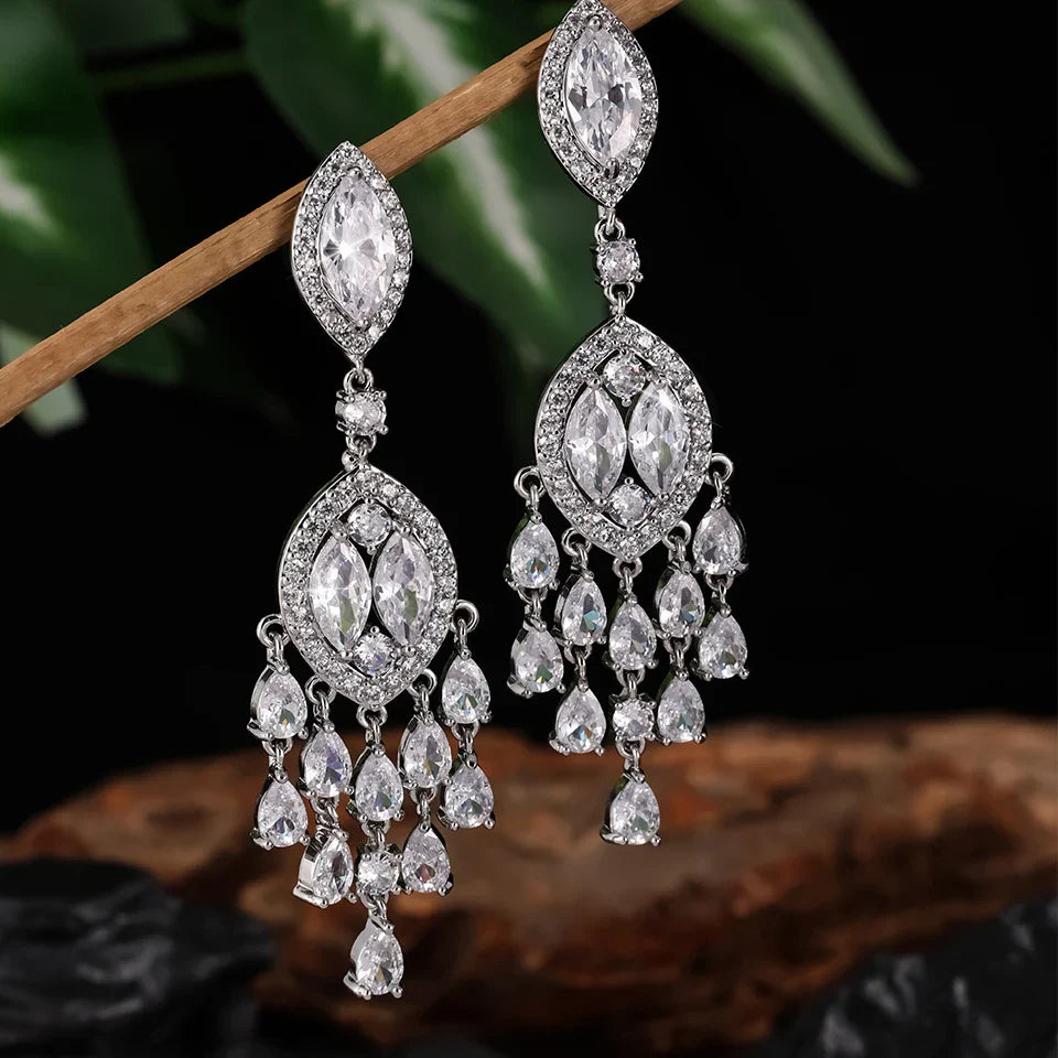 Luxury Marquise Zircon Drop Earrings, AAA Cubic Zirconia Jewelry