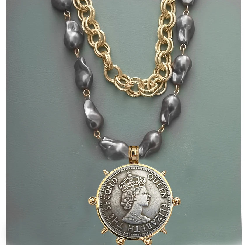 Coin Pendant Necklace - Large British Penny Collectibles Charm With Figaro Chain