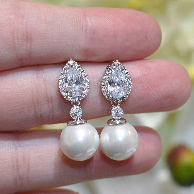 Exquisite Simulated Pearl Bridal Earrings