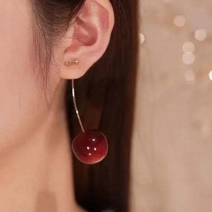 Stainless Steel Sweet Red Cherry Earrings