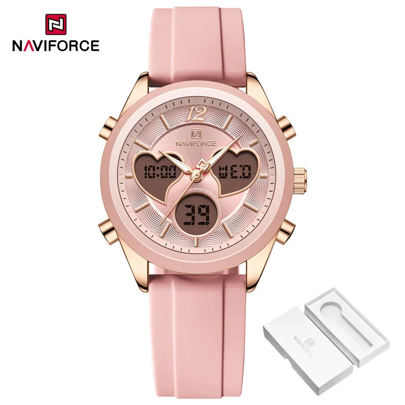 Women Silicone Wristwatch - Dual Display Heart Shape Luxury Analog Digital Watch