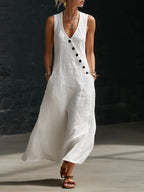 Casual Sleeveless Loose Maxi Dress Women Summer 2026 Fashion Solid Color V-neck Holliday Long Dresses Elegant by Adornity