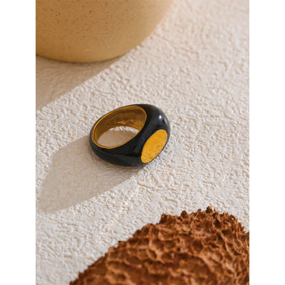 Minimalist Geometric Stainless Steel Ring - Black Enamel Waterproof Jewelry