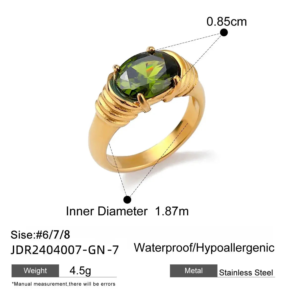 Uworld Retro Green Zircon Ring 18k Gold Color Plated Stainless Steel Round Ring Can be Stacked as a Gift for Women's Accessories by Adornity