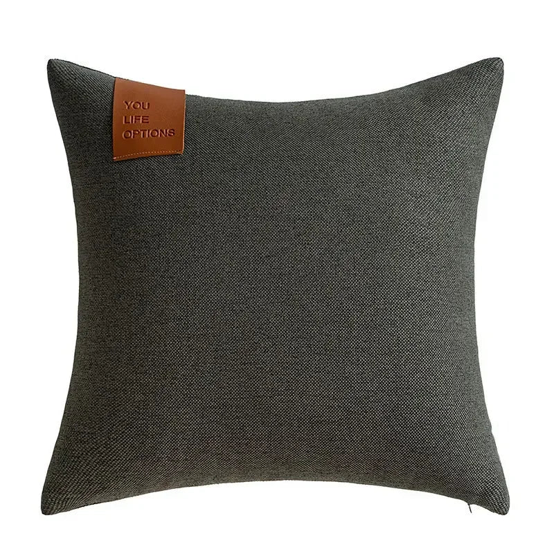 Leather Label Splicing Throw Pillow Cover Cushion Nordic Pillowcase