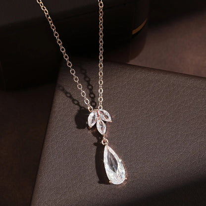 Bridal Water Drop Cubic Zirconia Dangle Necklace Earring  Stylish Flower Shape Bridal Set Wedding Jewelry