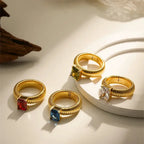 18K Gold Plated Waterproof Multi-color Crystal Chunky Striped Texture Rings Delicate Shiny Square Zircon Wed Ring Punk Jewelry by Adornity
