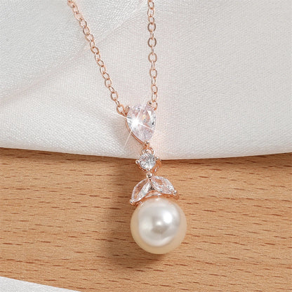 Minimalist Bridal Elegant Zircon Pearl Earring and Necklace Jewelry Set